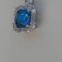 Sterling Silver Square Blue Topaz CZ with White CZ Baguettes Pendant and Chain