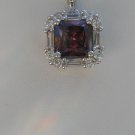 Sterling silver Square Rhodolite CZ with White CZ Baguettes Pendant and Chain