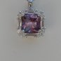Sterling Silver Square Amethyst CZ with White CZ Baguettes Pendant and Chain