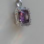 Sterling Silver Square Amethyst CZ with White CZ Baguettes Pendant and Chain