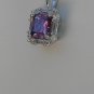 Sterling Silver Square Amethyst CZ with White CZ Baguettes Pendant and Chain