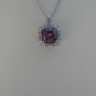 Sterling Silver Square Amethyst CZ with White CZ Baguettes Pendant and Chain