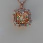 Sterling Silver Square Light Champagne CZ with White CZ Baguettes Pendant and Chain