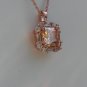 Sterling Silver Square Light Champagne CZ with White CZ Baguettes Pendant and Chain