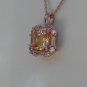 Sterling Silver Square Light Champagne CZ with White CZ Baguettes Pendant and Chain
