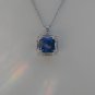 Sterling Silver Square Sapphire Blue CZ w/ White CZ Baguettes Pendant and Chain