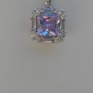 Sterling Silver Square Lavender CZ with White CZ Baguette Pendant and Chain