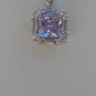 Sterling Silver Square Lavender CZ with White CZ Baguette Pendant and Chain