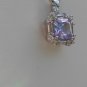 Sterling Silver Square Lavender CZ with White CZ Baguette Pendant and Chain