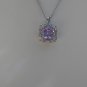 Sterling Silver Square Lavender CZ with White CZ Baguette Pendant and Chain