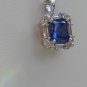 Sterling Silver Square Tanzanite CZ with White CZ Baguette Pendant and Chain