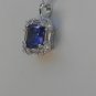 Sterling Silver Square Tanzanite CZ with White CZ Baguette Pendant and Chain