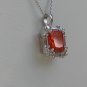 Sterling Silver Square Light Orange CZ w/ White CZ Baguette Pendant and Chain