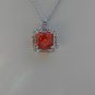 Sterling Silver Square Light Orange CZ w/ White CZ Baguette Pendant and Chain