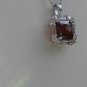 Sterling Silver Square Dark Garnet with White CZ Baguette Pendant and Chain