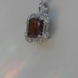 Sterling Silver Square Dark Garnet with White CZ Baguette Pendant and Chain
