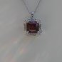 Sterling Silver Square Dark Garnet with White CZ Baguette Pendant and Chain