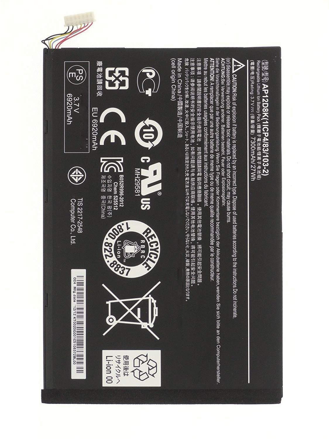 AP12D8K Battery For Acer Iconia Tab A3-A10 W510 W510P W501 W501P P3-171