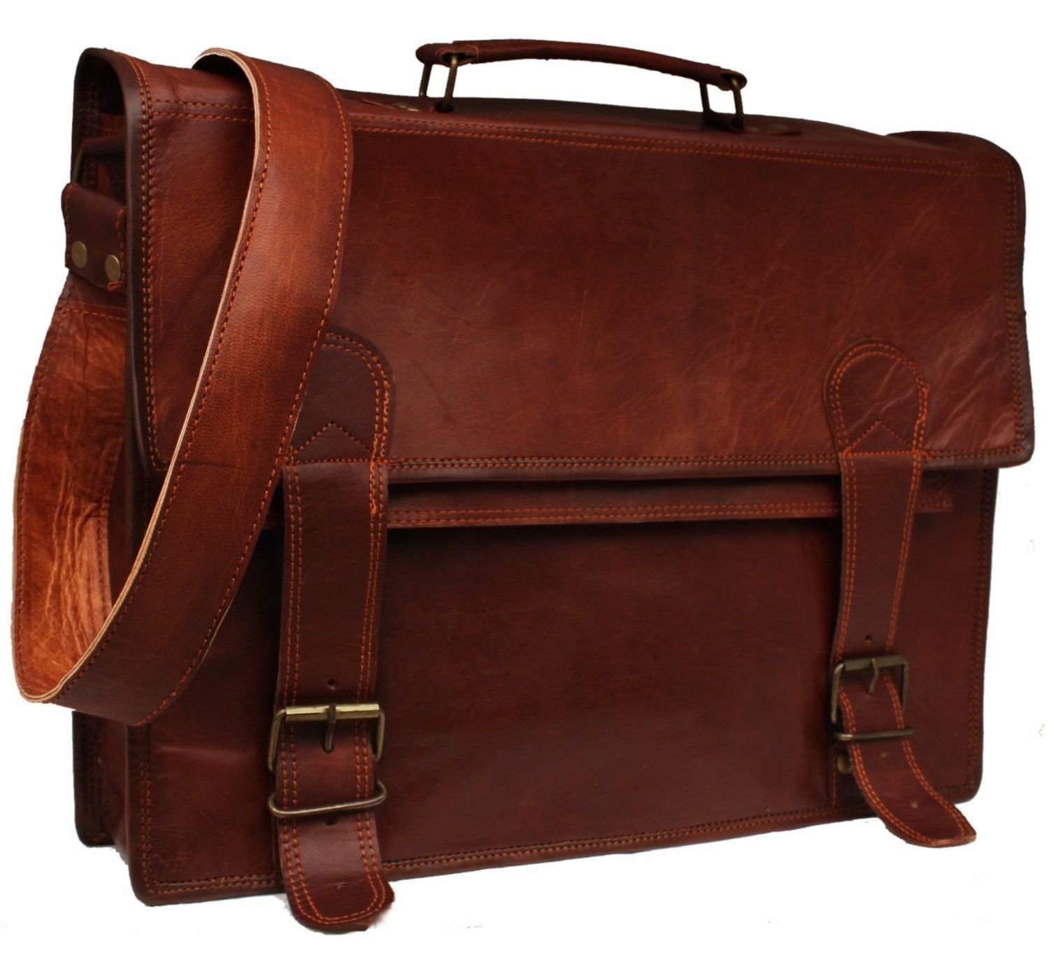 NEW Men's Leather Business Messenger Laptop Shoulder Briefcase Brown