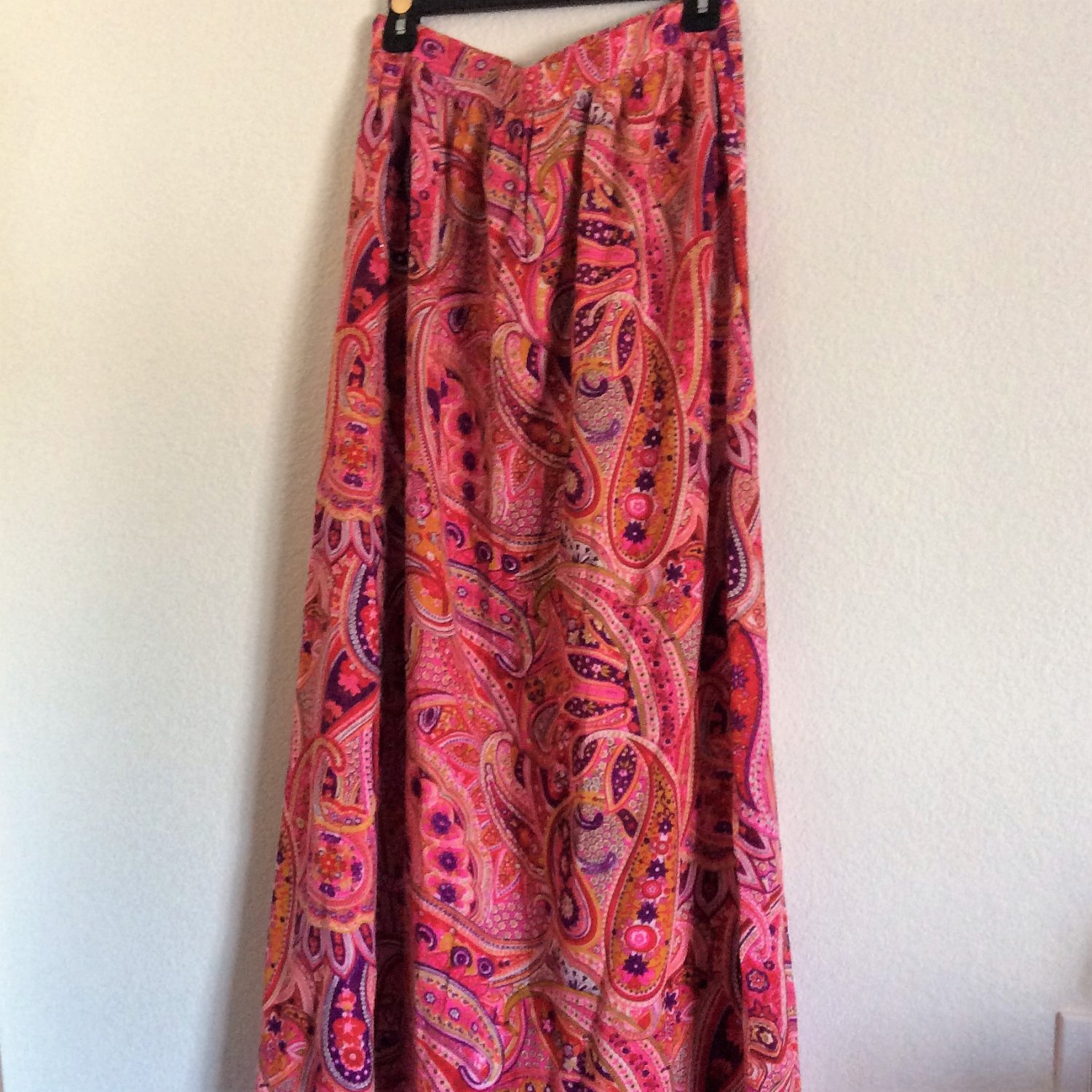 Vintage Handmad 1970's Hippie Paisley Pink/ Purple Maxi Skirt Small
