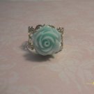 RH501 Victorian Nature Vintage Style Peppermint Blue Rose Adjustable Ring *30