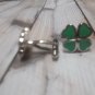 CL529 Happy Four Leaf Clover Cufflinks Cuff Links Green Irish St. Patrics Day #