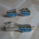 CL042 Retro Blue VW Camper Van Bus Cufflinks & Tie Clip Set Wedding Gift *30