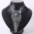 N72 Hot Boho Turquoise Beads Bib Necklace Statement Collar Bohemian Coin Silver