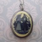 N005 Vintage Blue Dutch Couple Wildnmill Cabochon Antique Silver Locket Necklace
