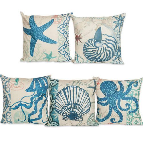 Ocean Coral Starfish Seashell Sofa Cotton linen Pillowcase Pillow Cushion Cover