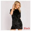 Women Velvet Fashion Short Sleeve Spring Autumn Solid O-neck Sexy Mini Dress
