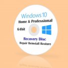Microsoft Windows 10 Home & Pro 64 bit Re-Install Recovery Repair Bootable DVD