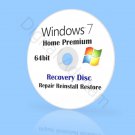 Microsoft Windows 7 Home Premium 64bit Install Recovery Repair Boot disc DVD