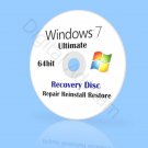 Microsoft Windows 7 Ultimate 64bit ReInstall Recovery Repair Restore Boot disc