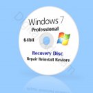 Microsoft Windows 7 Professional 64bit Re-Install Recovery Repair Fix Boot Disc