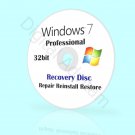 Microsoft Windows 7 Professional 32bit Re-Install Recovery Repair Bootable disc