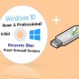 Windows 10 Home & Pro 64 bit Install Reinstall Restore Recovery Repair Combo USB
