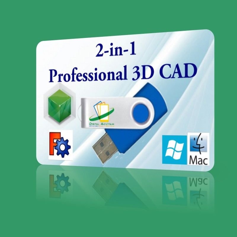 2-in-1 Professional CAD software parametric 3D modeler WINDOWS PC Mac Sierra USB