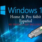 Microsoft Windows 10 Home Pro 64bit Reinstall Recover Repair Spanish español USB
