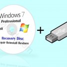 Microsoft Windows 7 Professional 32 bit Re Install Recovery Repair disc DVD USB