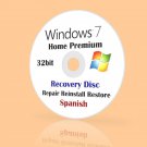 Windows 7 Home Premium 32bit Re-Install Recovery Repair Fix disk Spanish Español