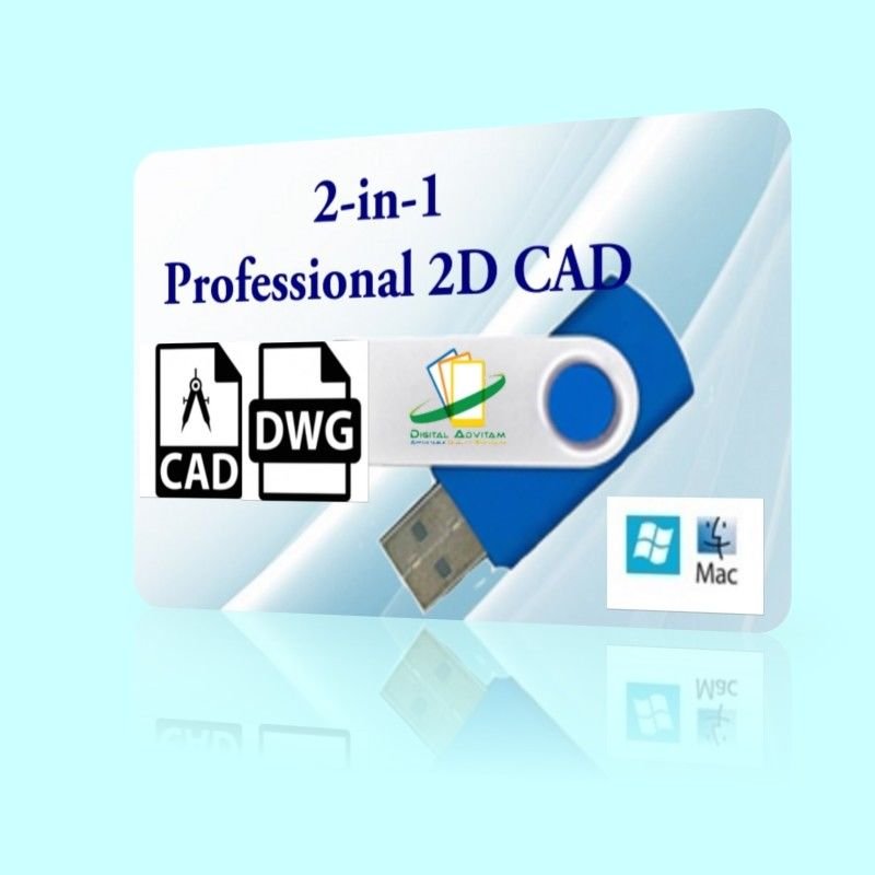 2-in-1 2D CAD Software Open DXF DWG Drawing PC WINDOWS 7 8 10 Mac USB