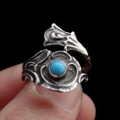 Silver Spoon Ring with  Round Turquoise Stone, Made from Vintage Dessert Spoon