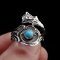 Silver Spoon Ring with Round Turquoise Stone, Made from Vintage Dessert Spoon