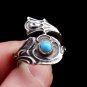 Silver Spoon Ring with Round Turquoise Stone, Made from Vintage Dessert Spoon
