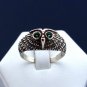 Sterling Silver Owl Ring Green Cubic Zirconia Stones, Eule Ring, Anneau de Hibou