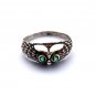 Sterling Silver Owl Ring Green Cubic Zirconia Stones, Eule Ring, Anneau de Hibou