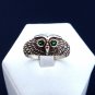 Sterling Silver Owl Ring Green Cubic Zirconia Stones, Eule Ring, Anneau de Hibou