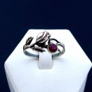Sterling silver rose ring with red zircon, Sterling silver ring & cubic zirconia