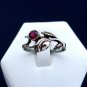 Sterling silver rose ring with red zircon, Sterling silver ring & cubic zirconia